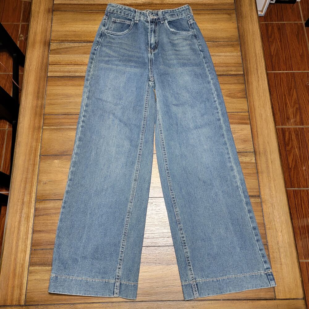 Dazy Wide Leg Dark Blue Denim Jeans - Size Small